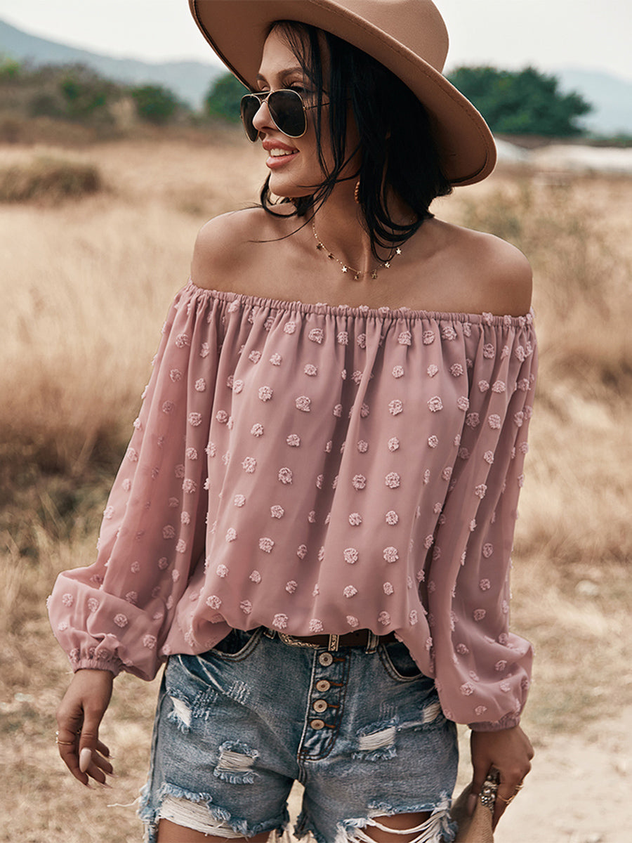 WW | Off Shoulder Laterne Langärmeliges Rüschentop