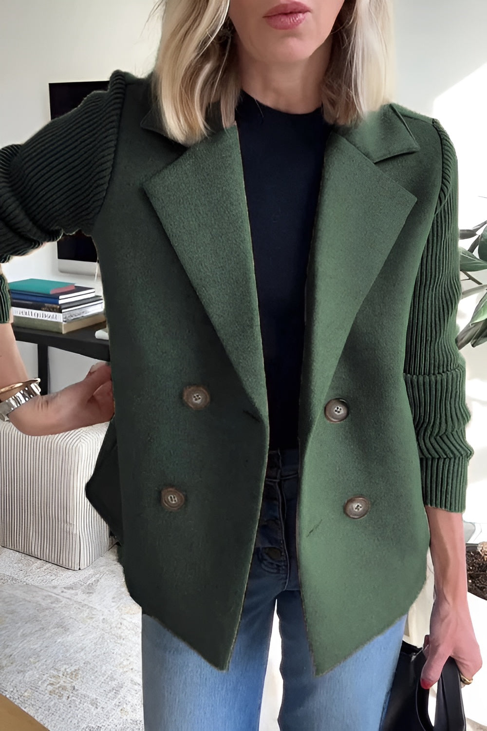 WW | Damen Blazer aus veganer Wolle mit gestrickten Ärmeln