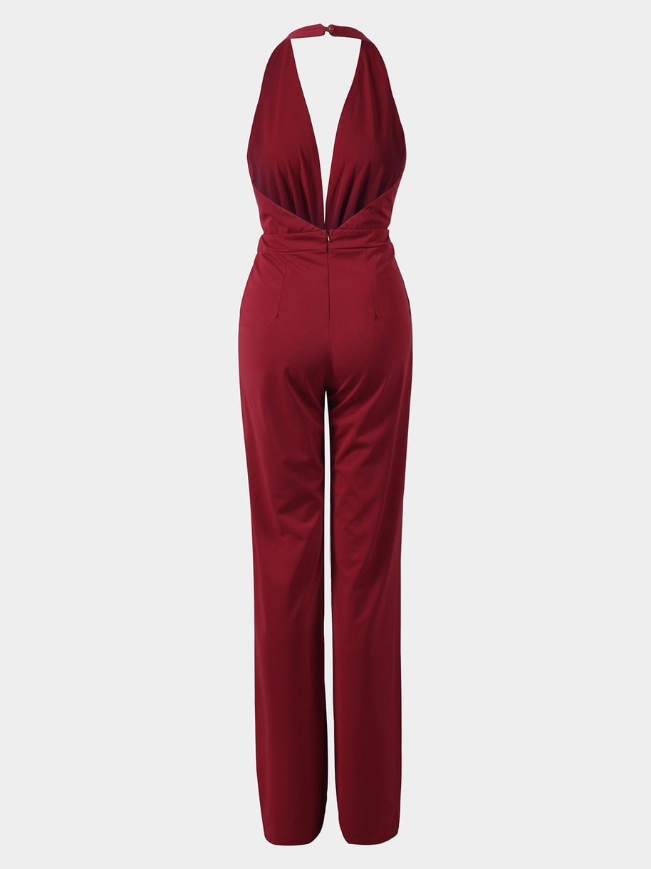WW | Tiefer V-Ausschnitt Ärmelloser Breiter Bein Jumpsuit