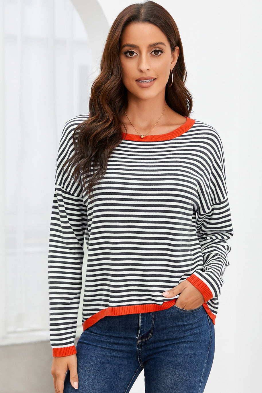 WW | Gestreiftes Rundhals-Tropfschulter-T-Shirt
