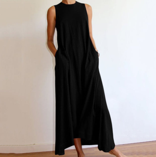WW | Ärmelloses Maxikleid mit Einfachem Rundhalsausschnitt