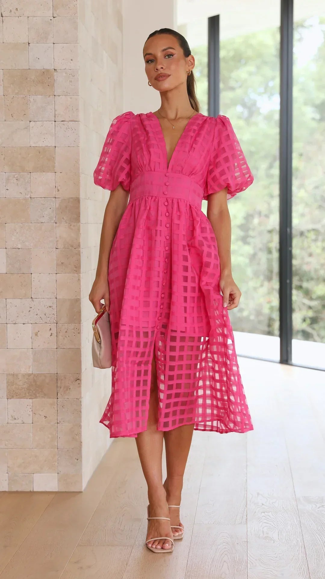 WW | Puffärmel Midi-Kleid