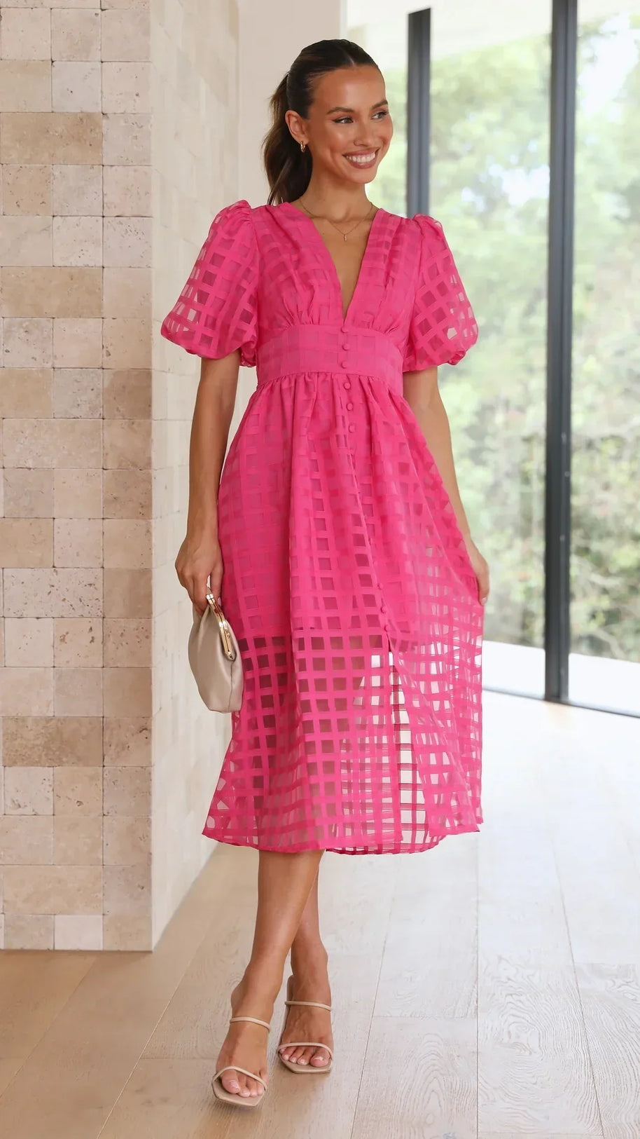 WW | Puffärmel Midi-Kleid
