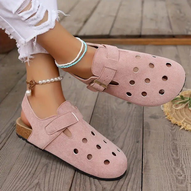WW | Retro Kork Clogs Mit Geschlossener Spitze Und Schnallenriemen
