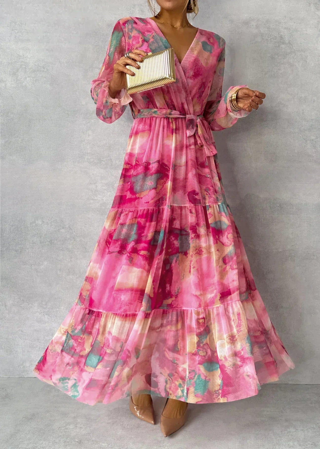 WW | Elegantes Langärmeliges Maxikleid mit Blumenmuster