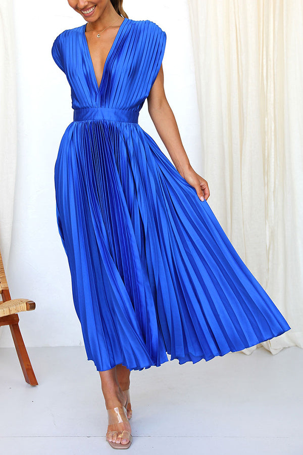 WW | Hallo Schöne Satin Plissee Midi Kleid