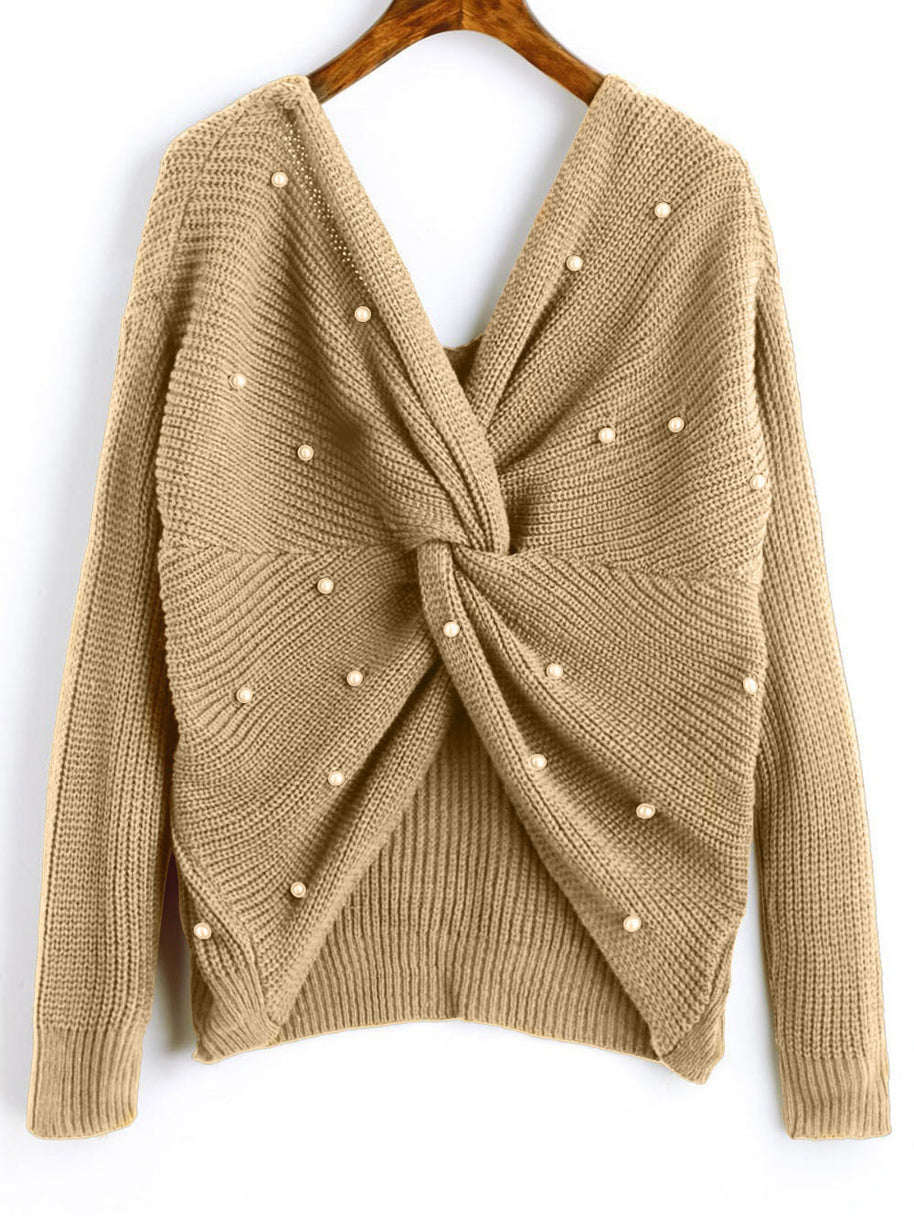 Damen Strickpullover mit Twist-Detail und Perlenbesatz WW