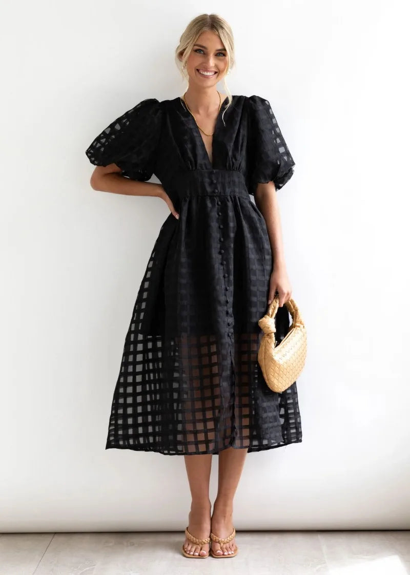 WW | Puffärmel Midi-Kleid