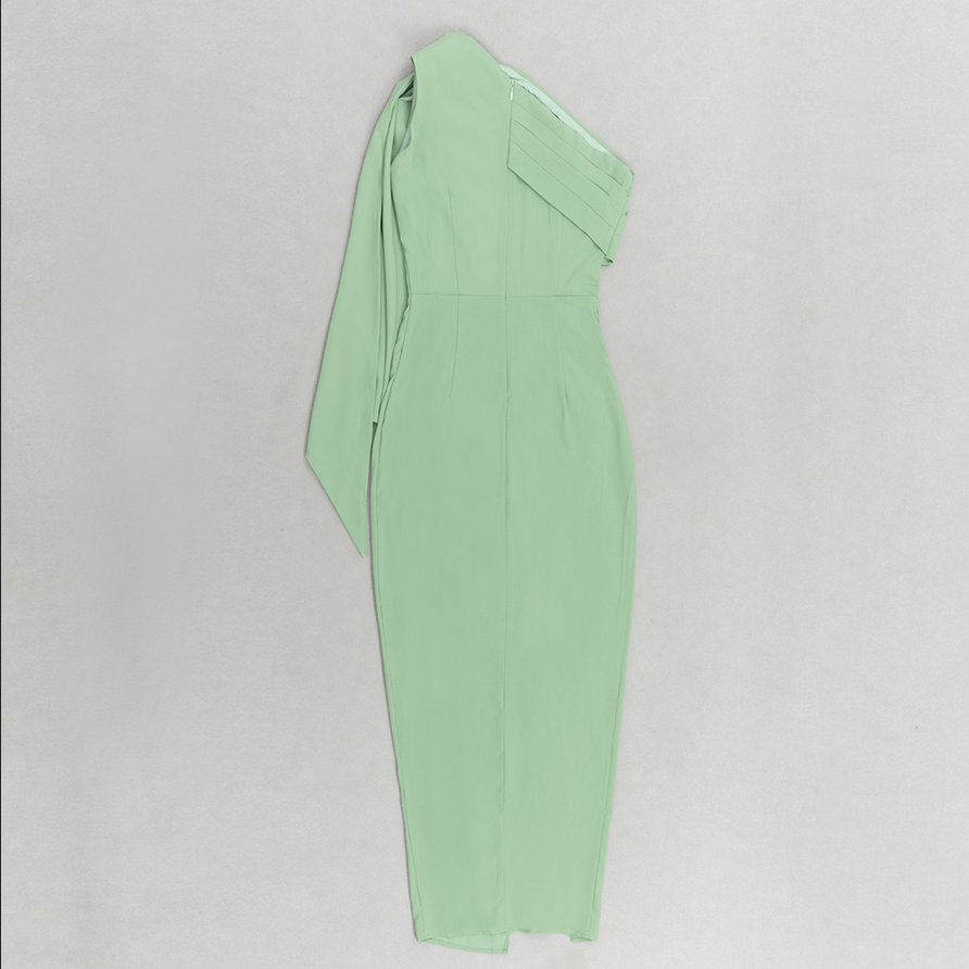 Asymmetrisches, figurbetontes Midikleid mit Drapierungsdetail | Grün