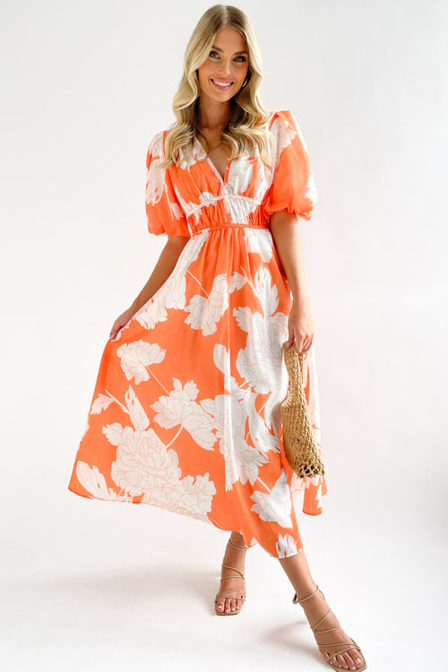 WW | Real Love Print Puffärmel Maxi Kleid