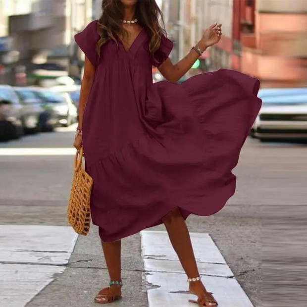 WW – Blusenkleid im Maxi-Stil mit V-Ausschnitt und Rüschen