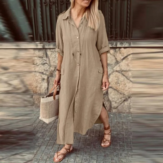 WW – Schlichtes Blusenkleid mit Umschlagkragen und Knöpfen