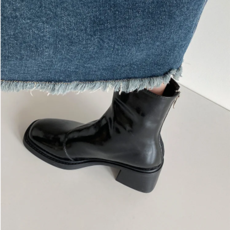 WW | Stilvolle Leder Ankle Boots mit Blockabsatz für Damen Damen Ankle Boots
