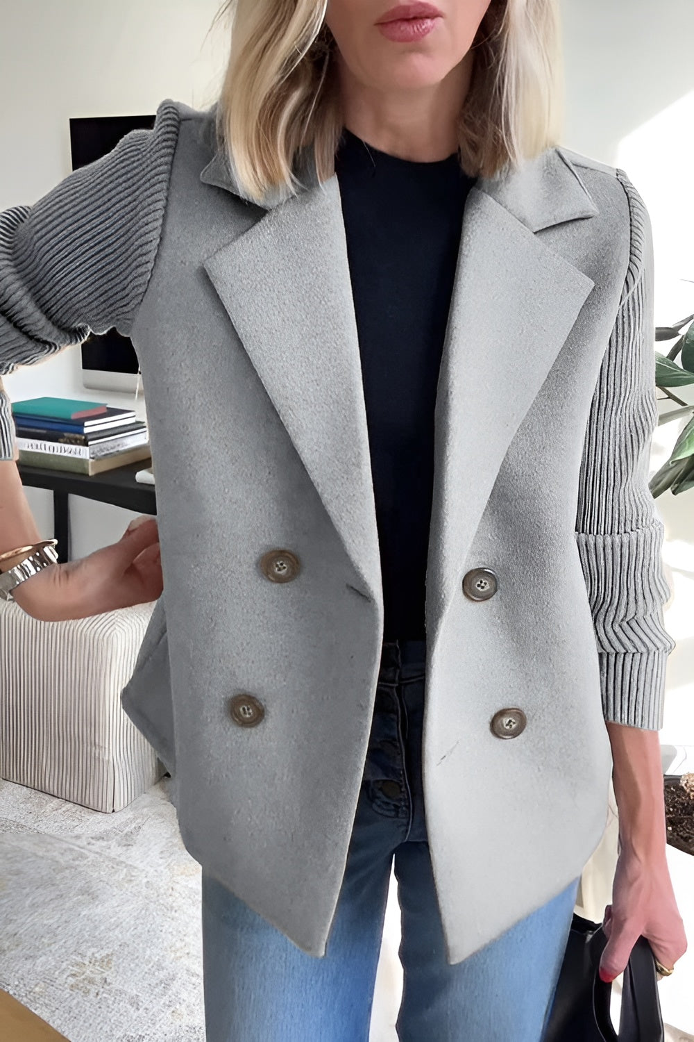 WW | Damen Blazer aus veganer Wolle mit gestrickten Ärmeln