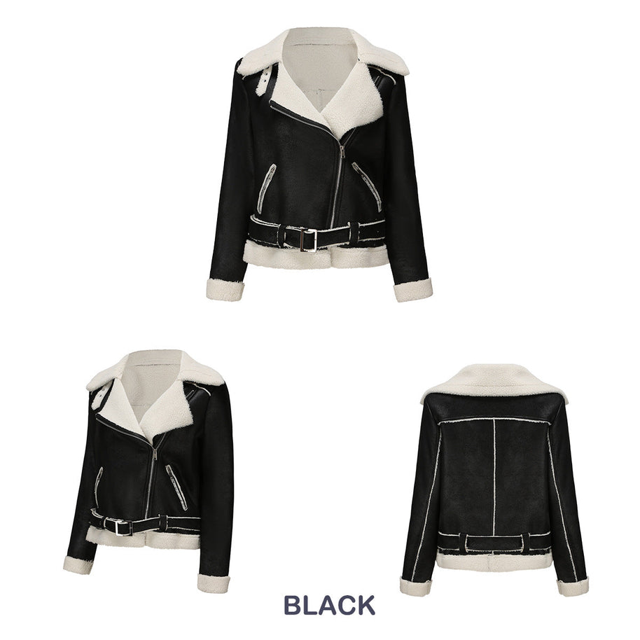 WW | Winterjacke aus Kunstwildleder mit Fell und Gürtel