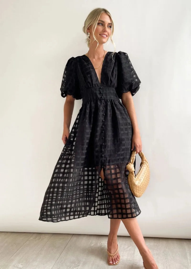 WW | Puffärmel Midi-Kleid