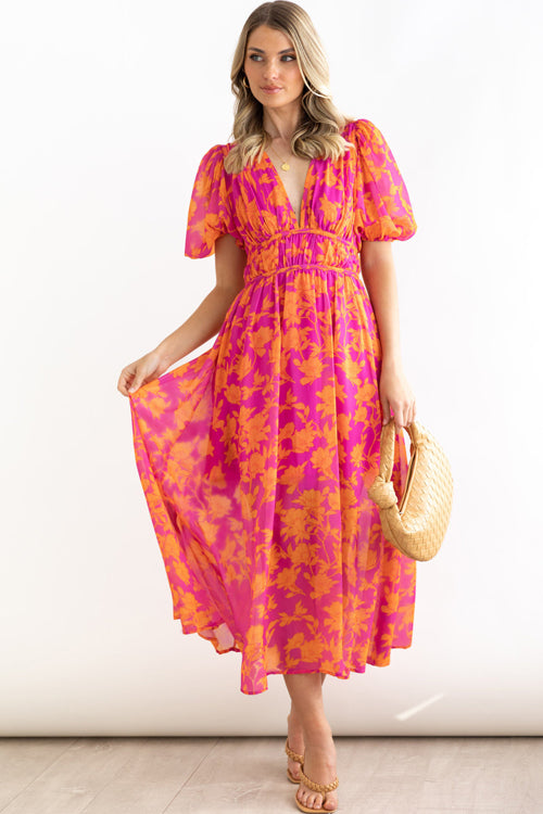 WW | Real Love Print Puffärmel Maxi Kleid