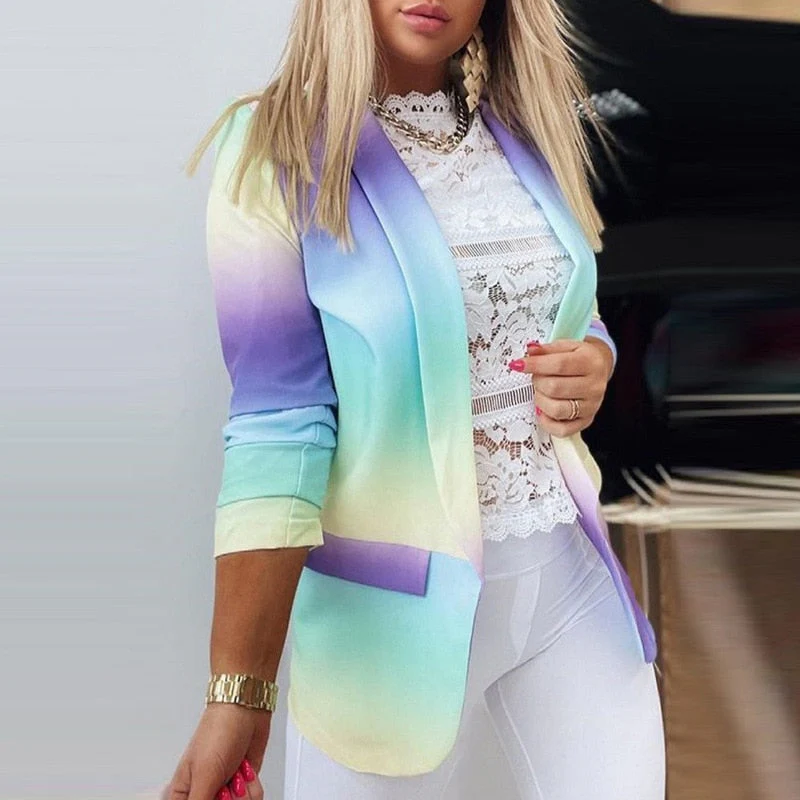 WW | Damen Ombre Offene Front Blazer, Lange Ärmel, Lässige Passform