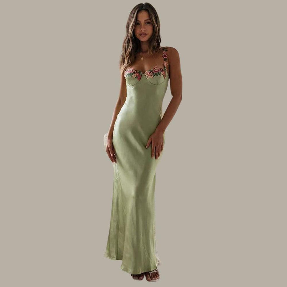 WW | Besticktes Satin-Maxikleid mit Blumen für Damen