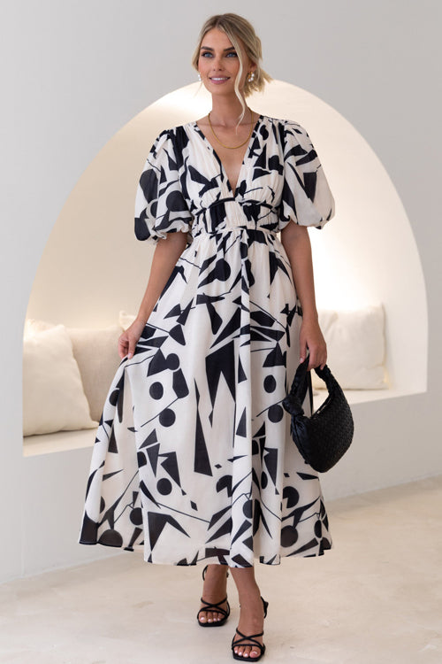 WW | Real Love Print Puffärmel Maxi Kleid