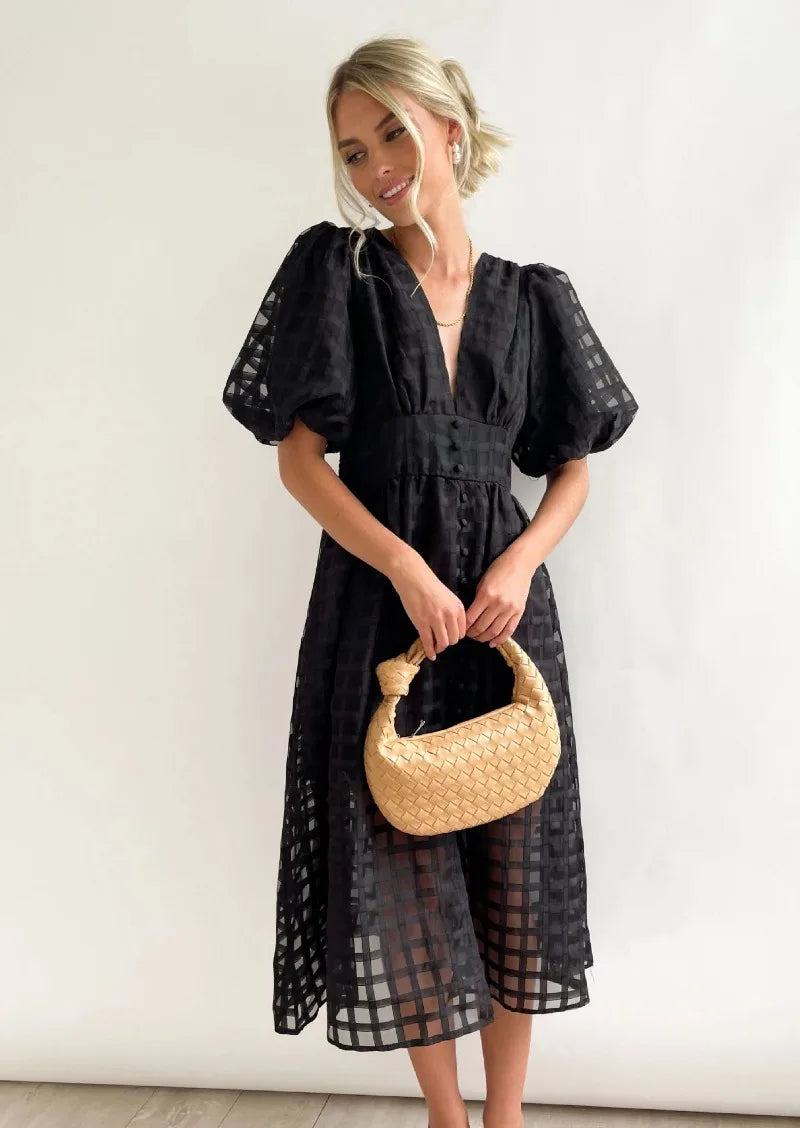 WW | Puffärmel Midi-Kleid