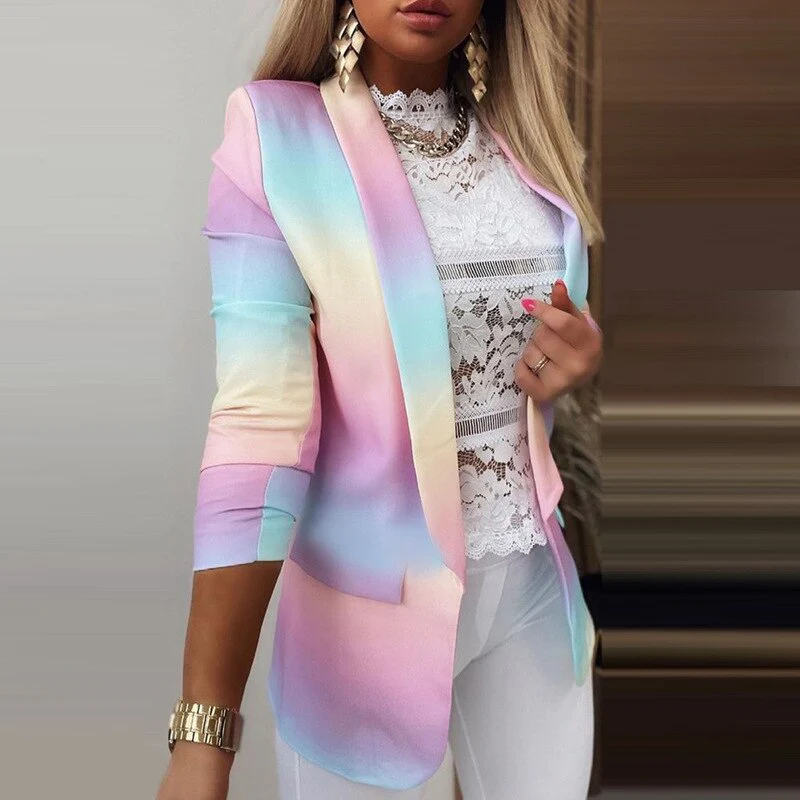 WW | Damen Ombre Offene Front Blazer, Lange Ärmel, Lässige Passform