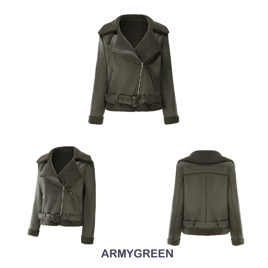 WW | Winterjacke aus Kunstwildleder mit Fell und Gürtel