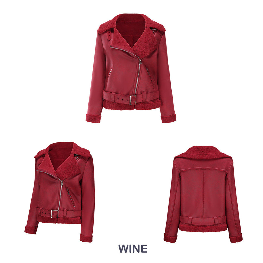 WW | Winterjacke aus Kunstwildleder mit Fell und Gürtel