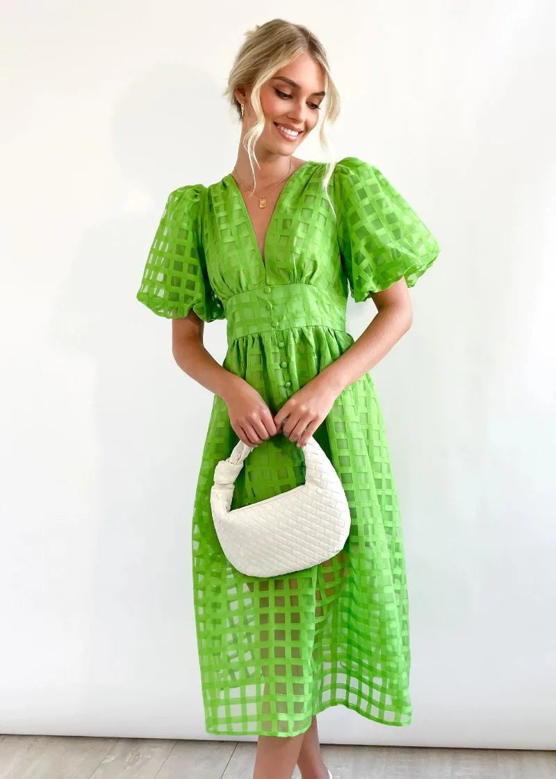 WW | Puffärmel Midi-Kleid