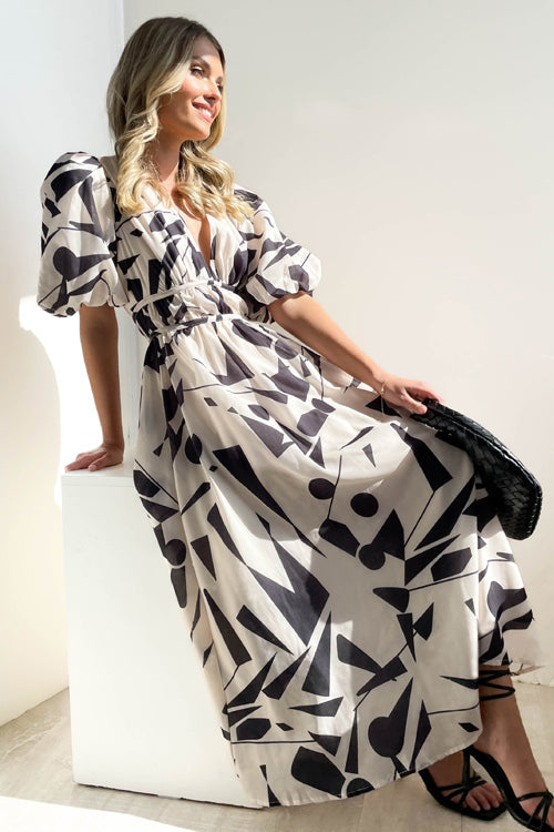 WW | Real Love Print Puffärmel Maxi Kleid