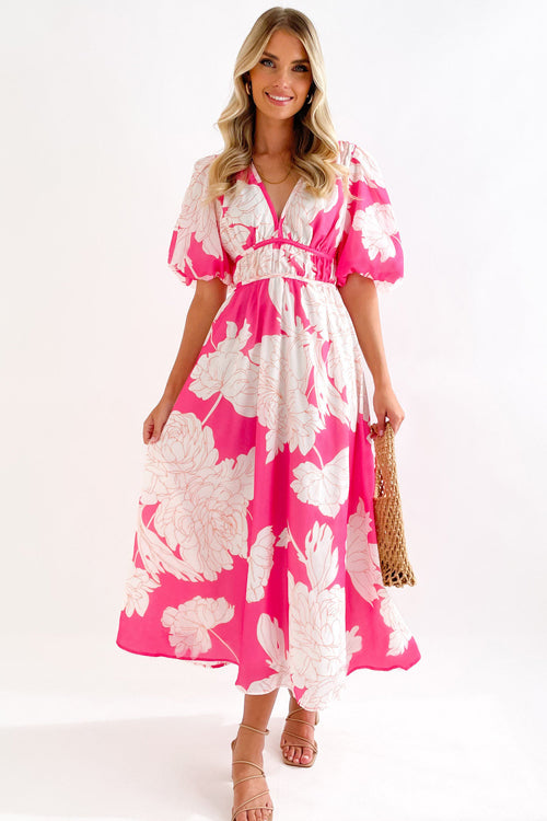 WW | Real Love Print Puffärmel Maxi Kleid