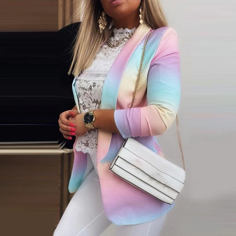 WW | Damen Ombre Offene Front Blazer, Lange Ärmel, Lässige Passform