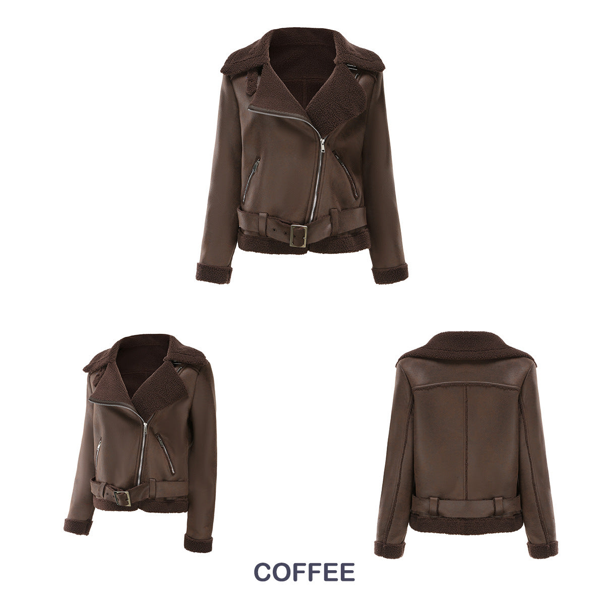 WW | Winterjacke aus Kunstwildleder mit Fell und Gürtel