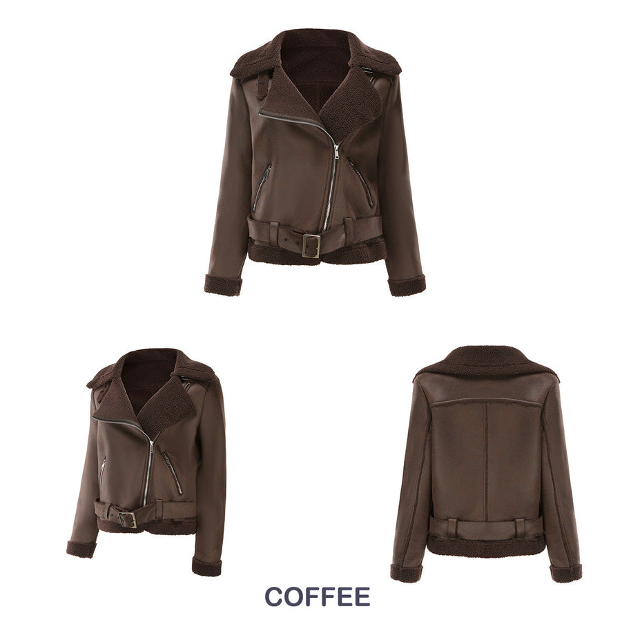WW | Winterjacke aus Kunstwildleder mit Fell und Gürtel