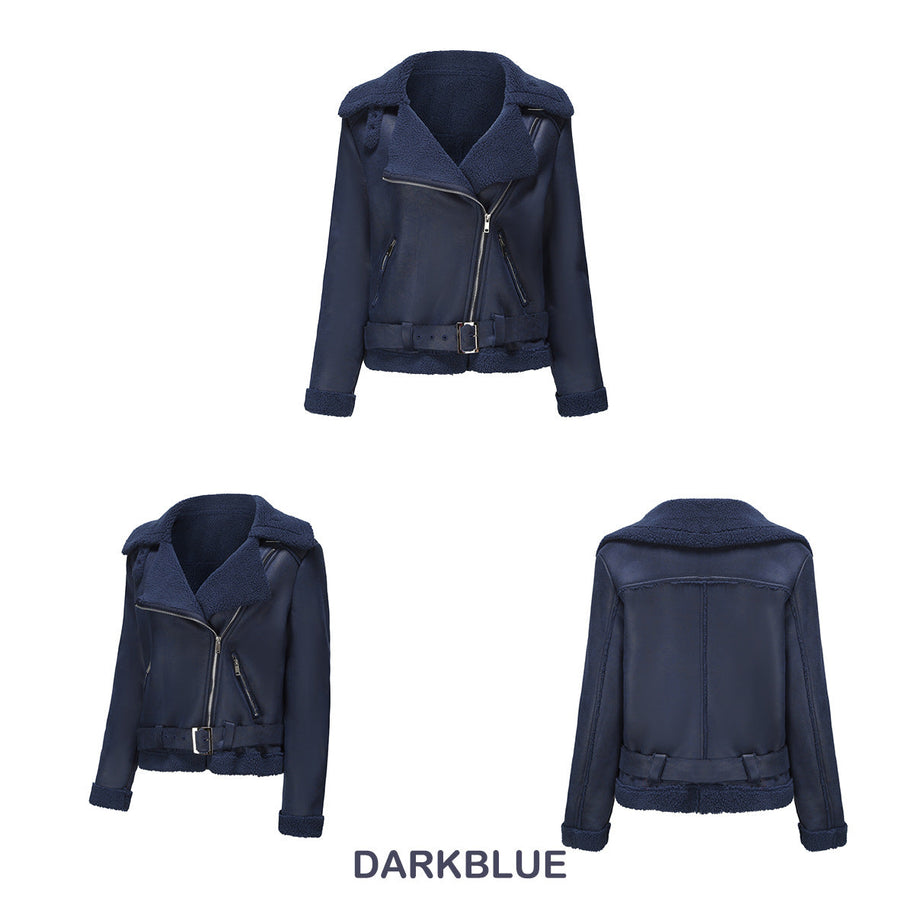 WW | Winterjacke aus Kunstwildleder mit Fell und Gürtel