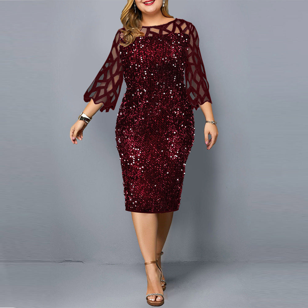 WW Damenkleid mit Lotusblatthülse und Pailletten
