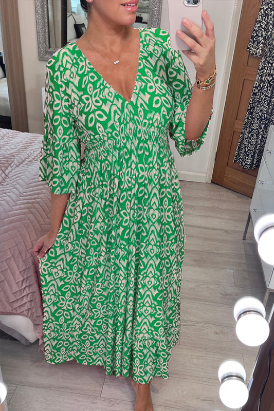 WW Kleid | Modisches Maxikleid mit V-Ausschnitt und Blumenmuster für Frauen