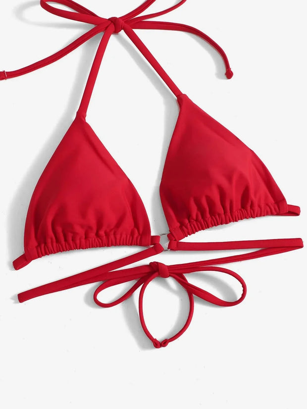 WW | Roter Halter-Triangle-Bikini mit Ringdetail für Damen