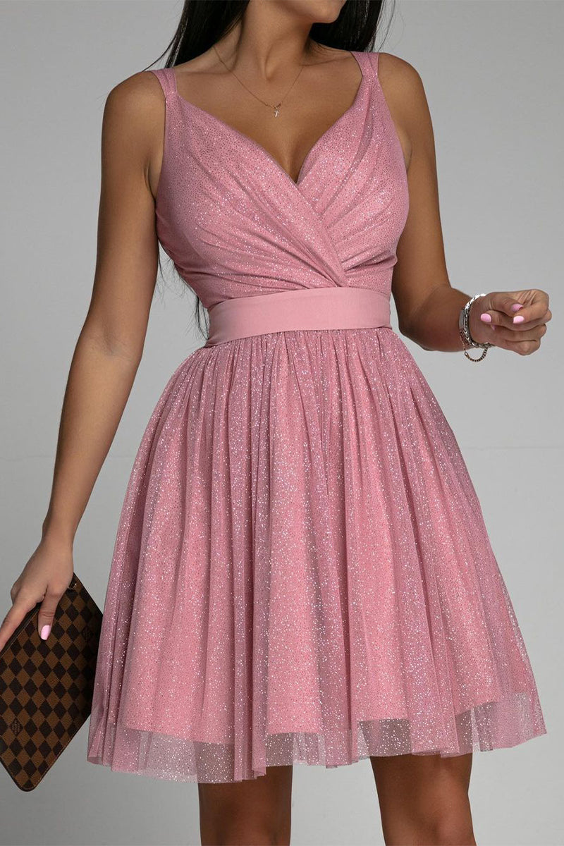 WW | Sexy Elegante Druck Mesh V-Ausschnitt Abendkleid Kleider