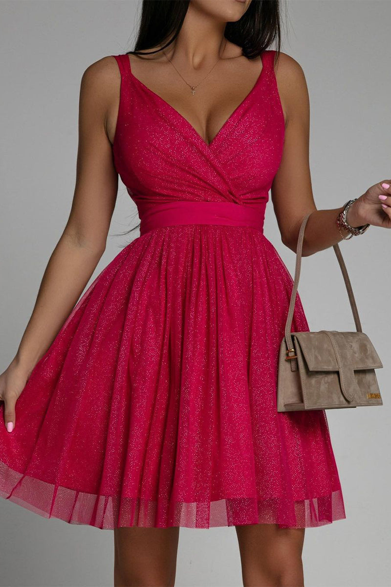 WW | Sexy Elegante Druck Mesh V-Ausschnitt Abendkleid Kleider