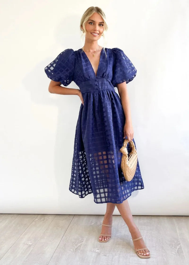 WW | Puffärmel Midi-Kleid