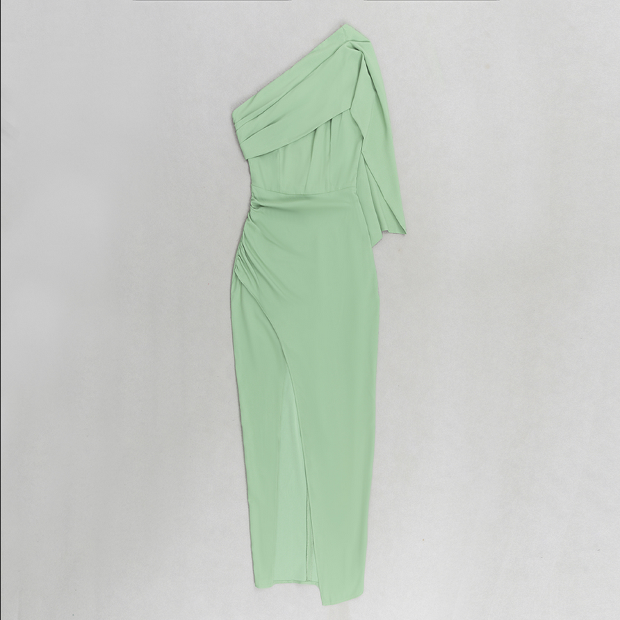 Asymmetrisches, figurbetontes Midikleid mit Drapierungsdetail | Grün