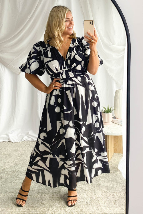 WW | Real Love Print Puffärmel Maxi Kleid