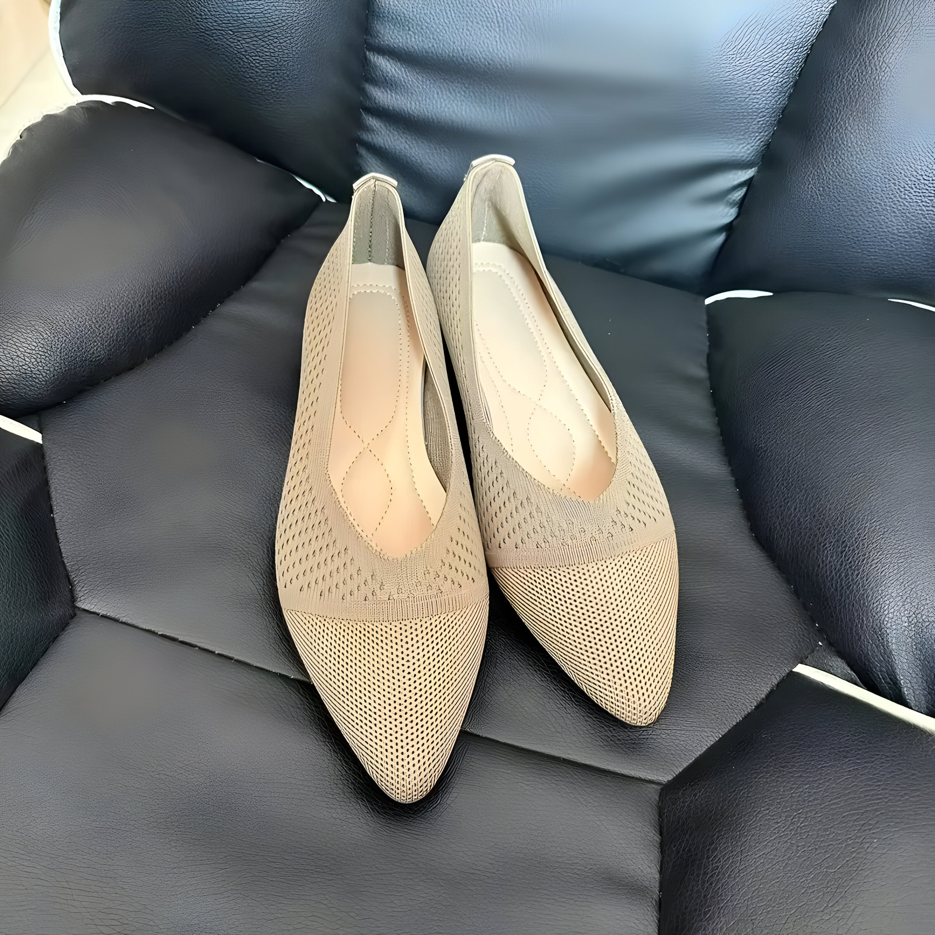 WW | Damen Mode Flache Schuhe, Lässig Pointed Toe Knit Flats