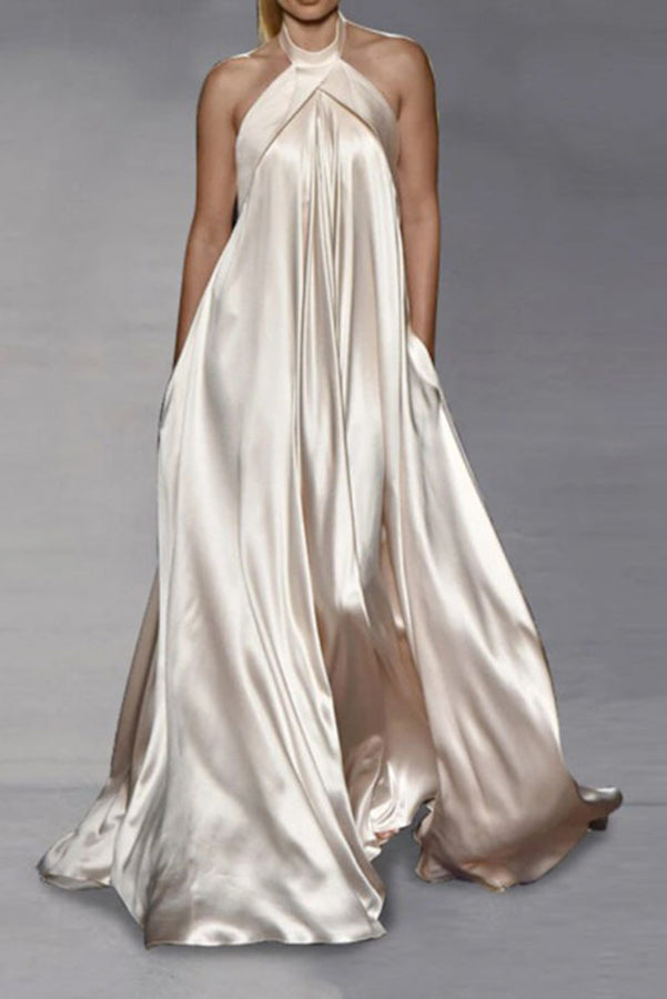 WW | Bijou Satin Halterneck Abend Fest Maxi Kleid