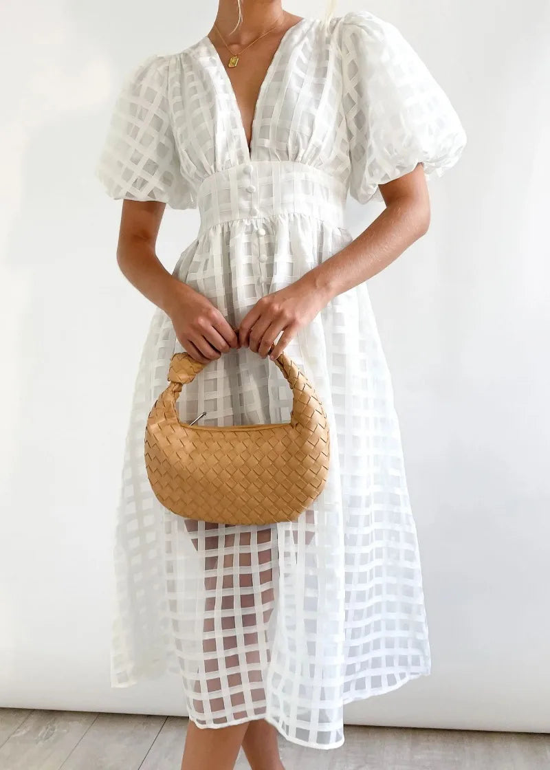 WW | Puffärmel Midi-Kleid