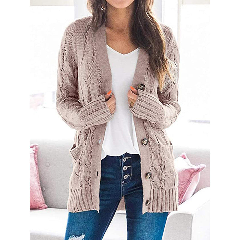 Damen Strickjacke mit grobem Zopfdesign und praktischen Taschen WW