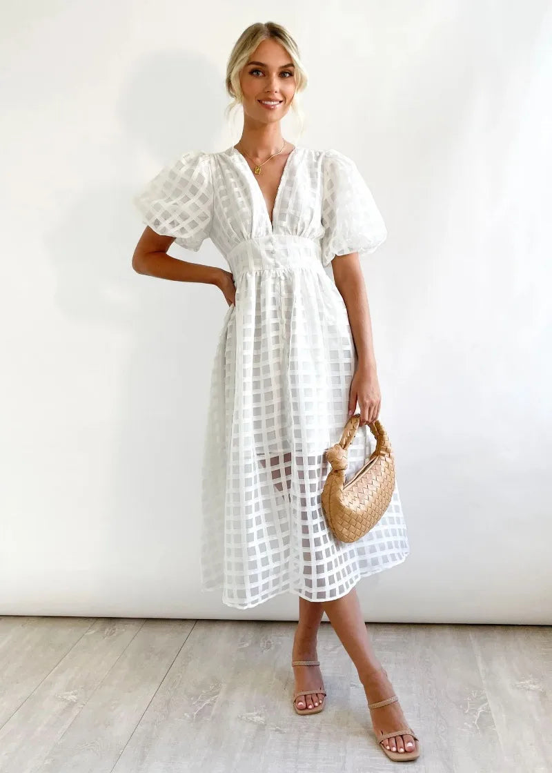 WW | Puffärmel Midi-Kleid