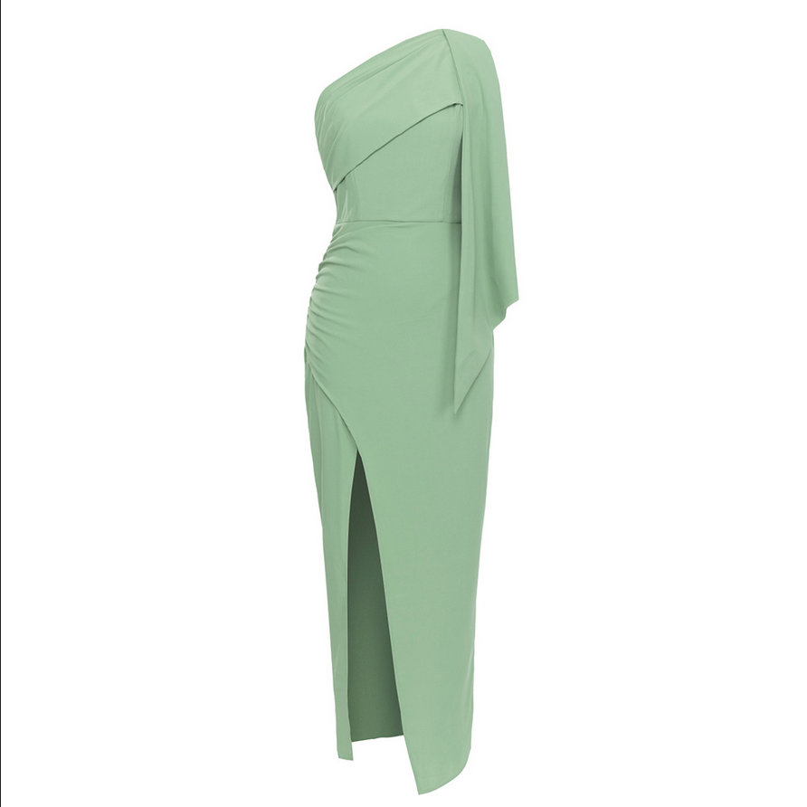 Asymmetrisches, figurbetontes Midikleid mit Drapierungsdetail | Grün