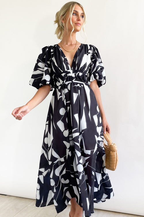 WW | Real Love Print Puffärmel Maxi Kleid